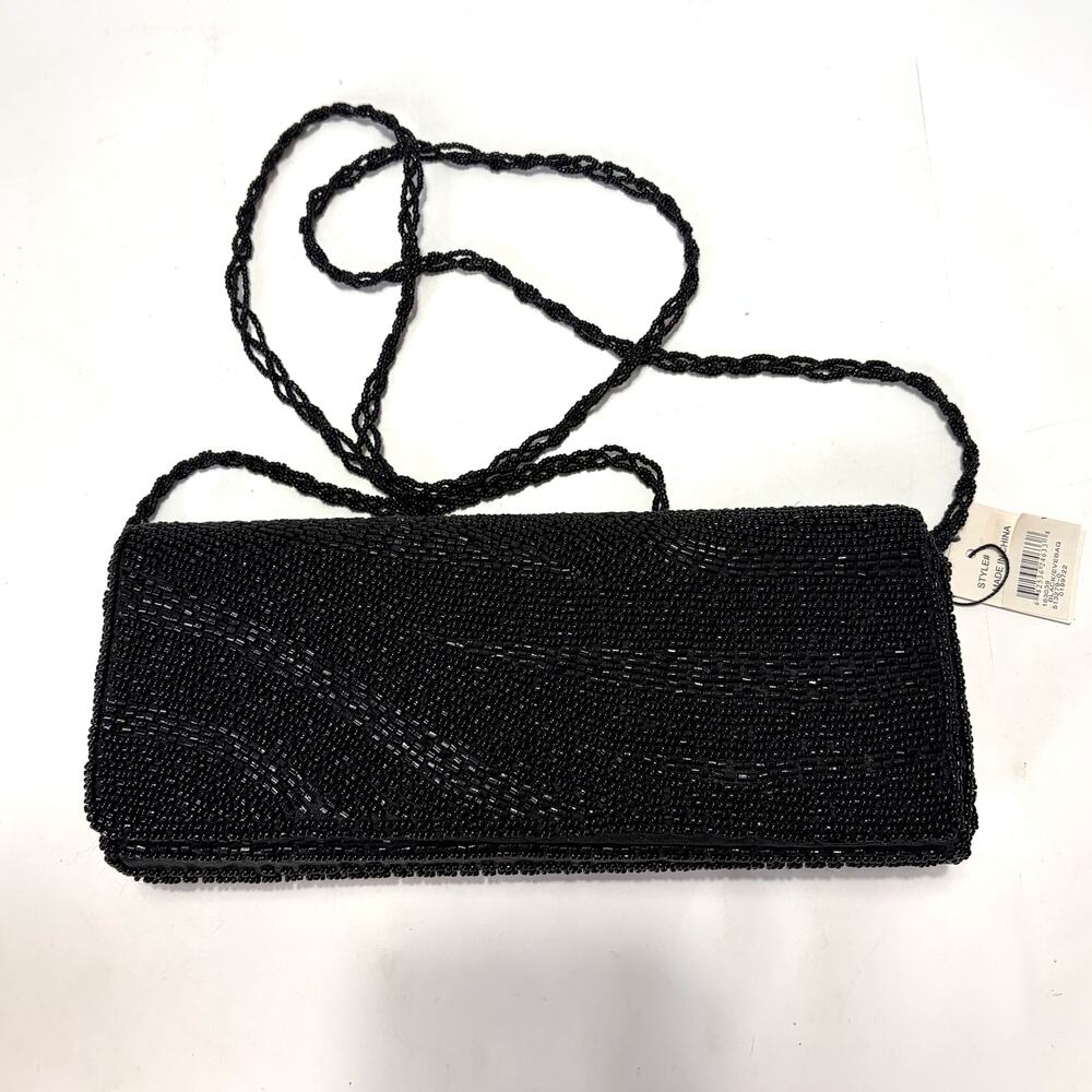 Bijoux Terner NWT Black Beaded Evening Crossbody Clutch Bag Formal Party Purse